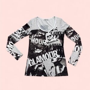 Newspaper print graphic long sleeve top